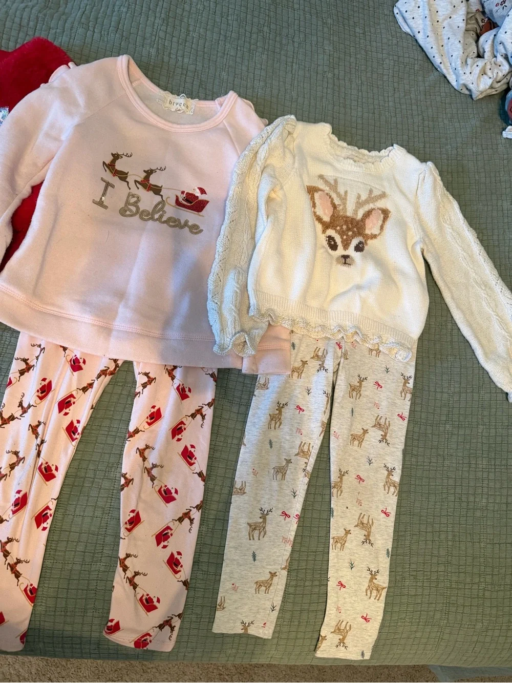 btween Holiday Kids Pajama Sets - size 5 Black, Red, Green, Pink, Cream